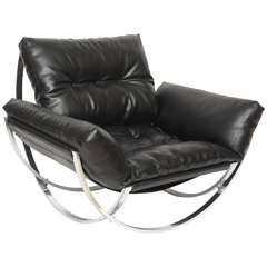 Italian Modern Polished Chrome and Leather Chair by Stendig