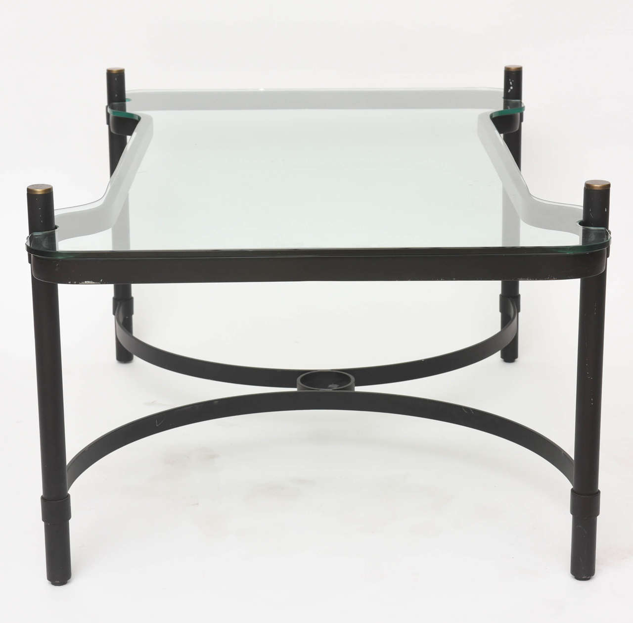 French Modern Iron, Brass and Glass Low Table, Jacques Adnet For Sale 4