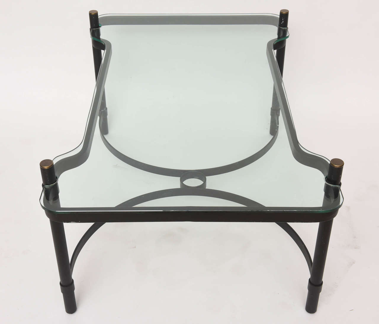French Modern Iron, Brass and Glass Low Table, Jacques Adnet For Sale 5
