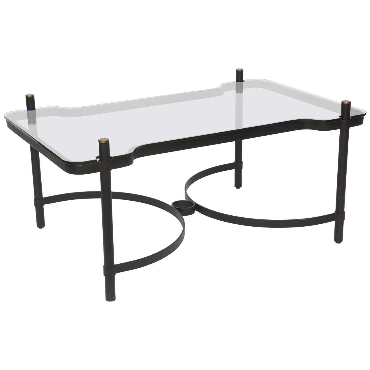 French Modern Iron, Brass and Glass Low Table, Jacques Adnet For Sale