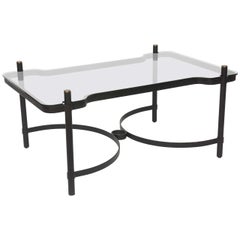 French Modern Iron, Brass and Glass Low Table, Jacques Adnet