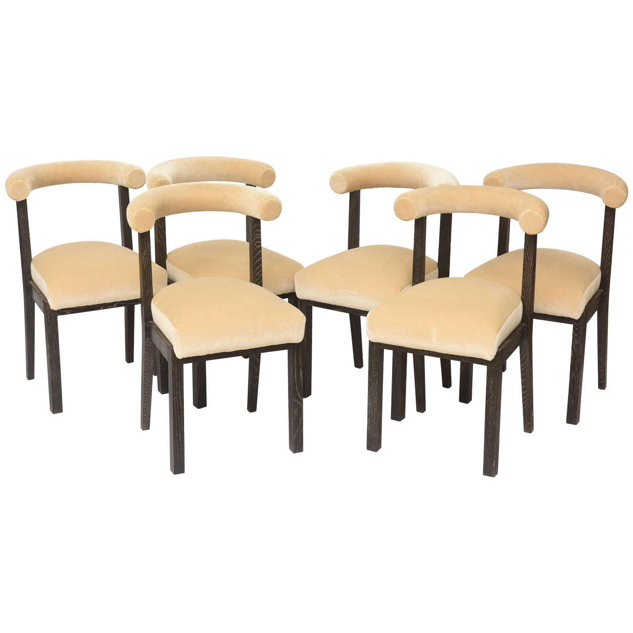 Set of Six Cerused Oak "Klismos" Dining Chairs Style of Charlotte Perriand