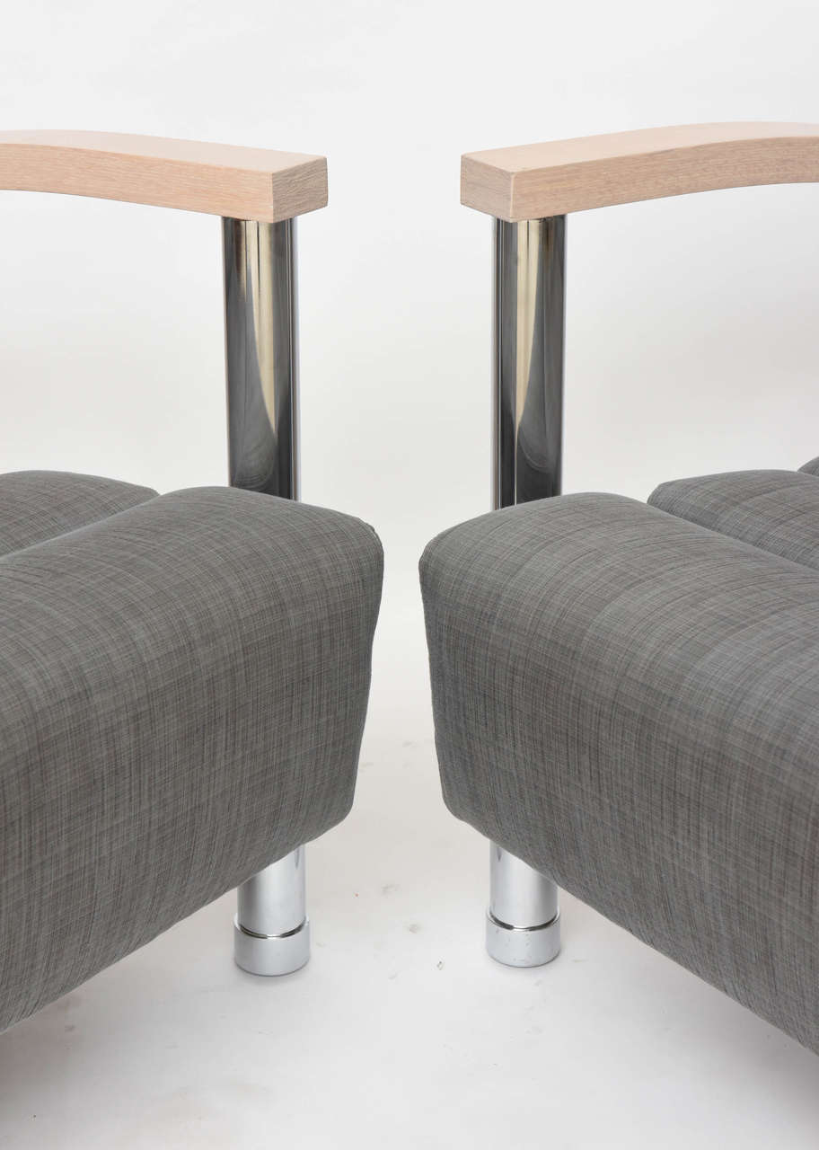 Pair of American Modern Cerused Oak and Chrome Eclipse Chairs, Jay Spectre 1