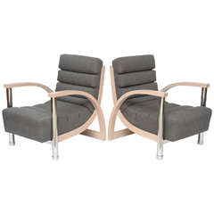 Pair of American Modern Cerused Oak and Chrome Eclipse Chairs, Jay Spectre