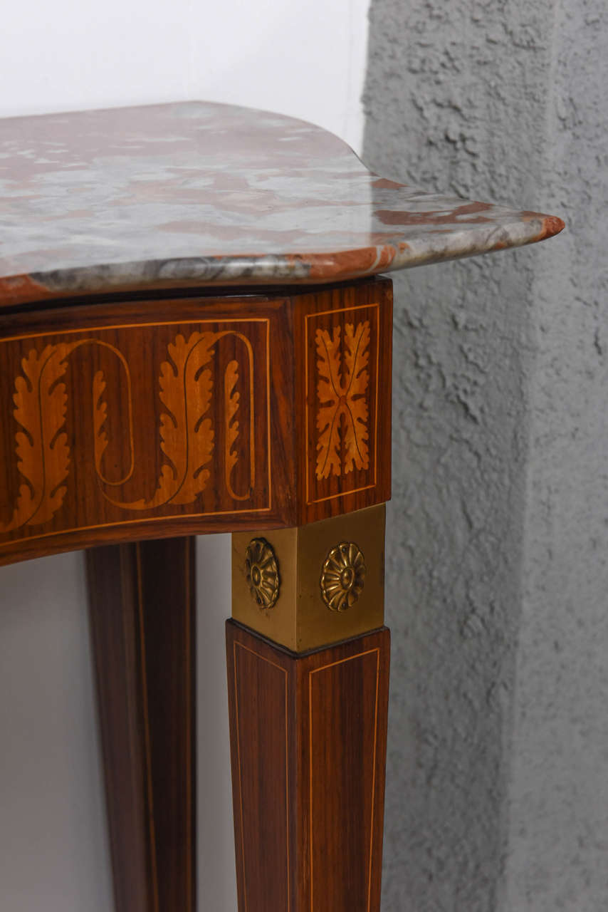 Italian Modern Inlaid Walnut, Bronze-Mounted and Marble Console by Paolo Buffa In Excellent Condition In Hollywood, FL