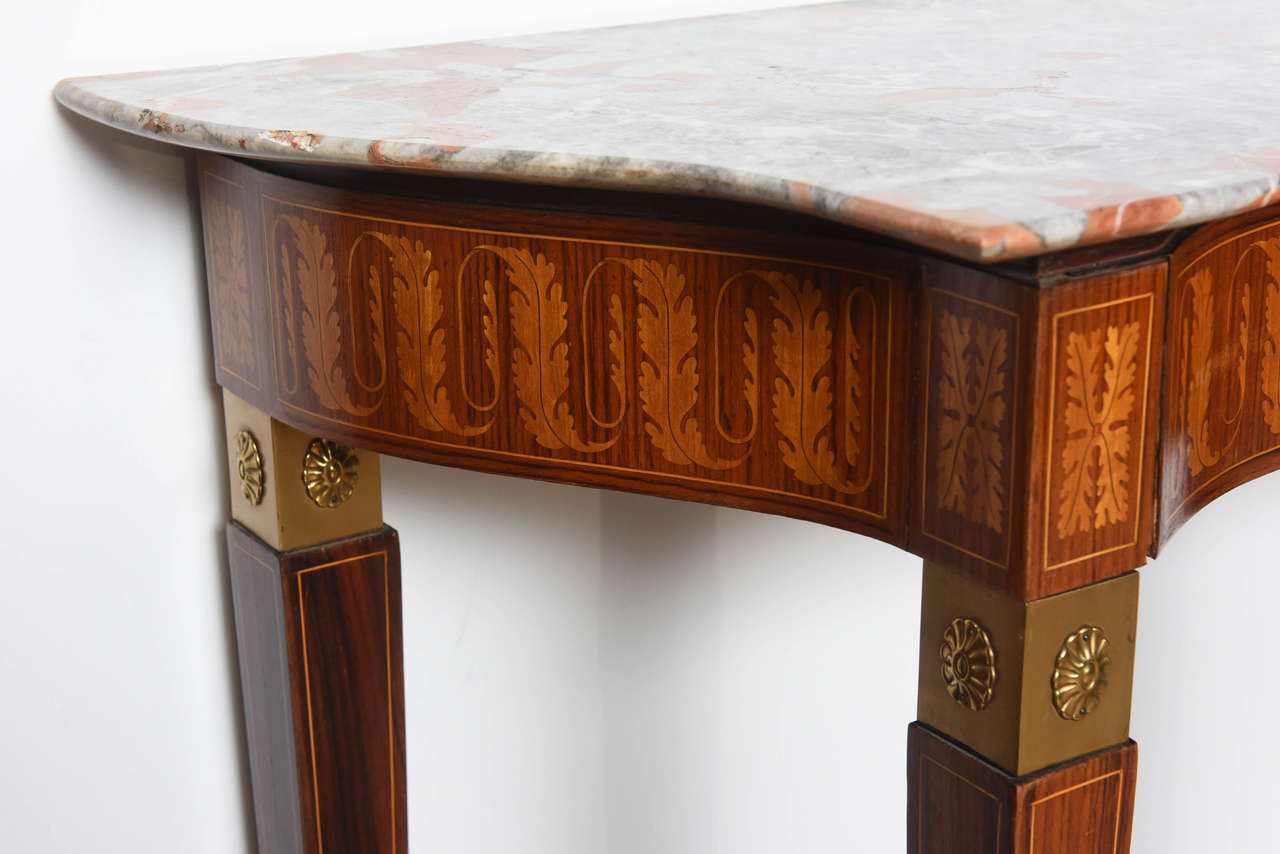 Italian Modern Inlaid Walnut, Bronze-Mounted and Marble Console by Paolo Buffa 1