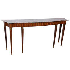 Italian Modern Inlaid Walnut, Bronze-Mounted and Marble Console by Paolo Buffa
