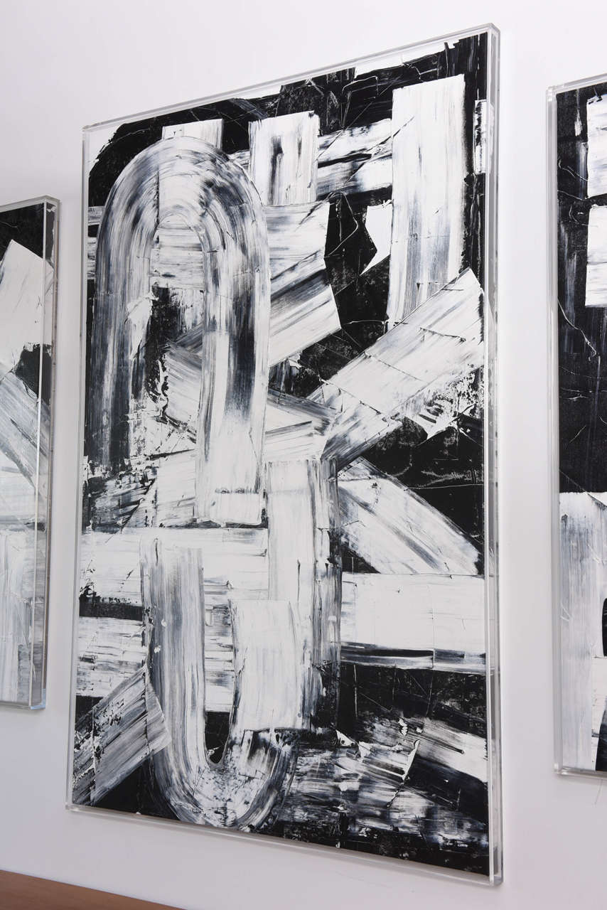 Expressionist Renato Freitas Original Oil on Canvas, 2015, Black and White 2 For Sale