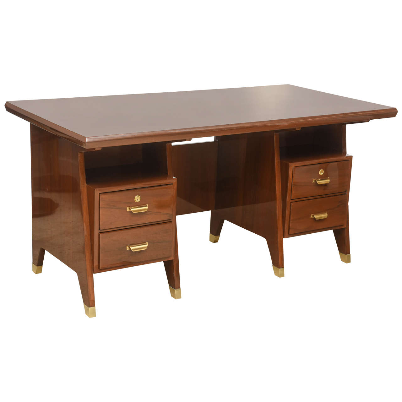 Italian Modern Walnut and Brass Executive Desk, Gio Ponti For Sale