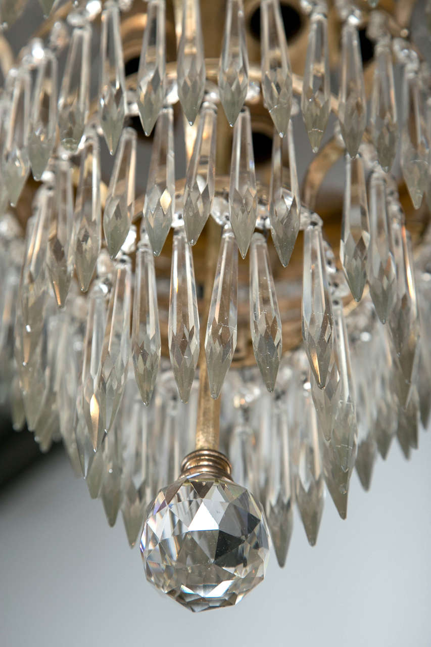 American Pair of Bronze and Crystal Drop Chandeliers