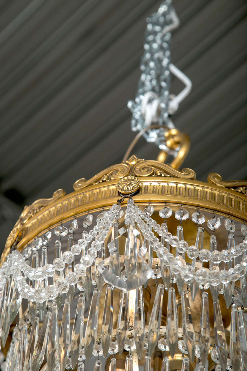 20th Century Pair of Bronze and Crystal Drop Chandeliers