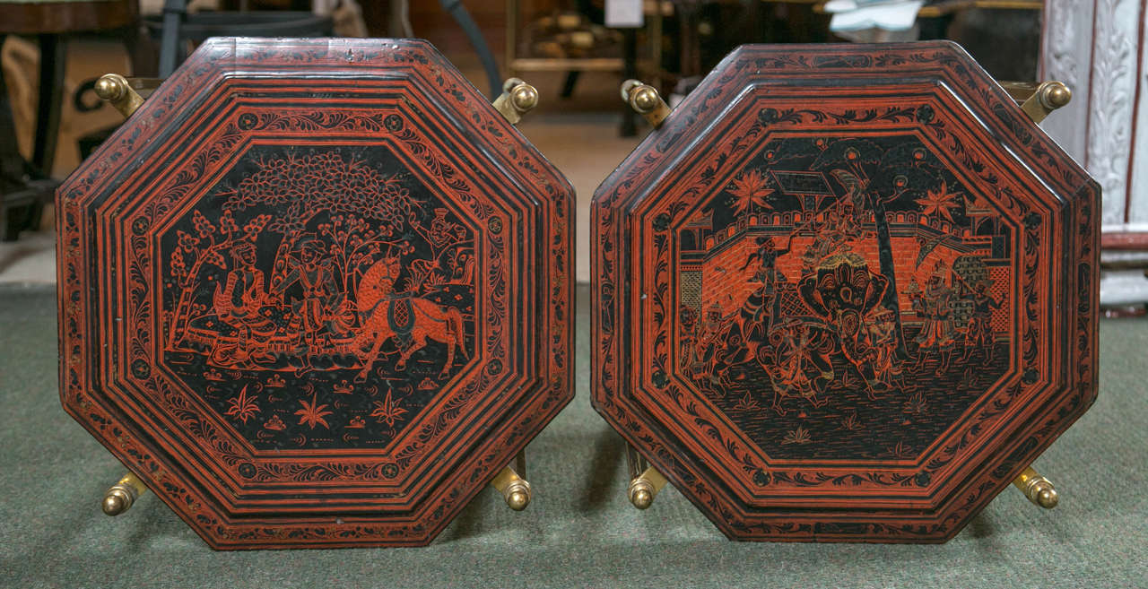 Pair of Side Tables with Brass Bases Possibly by Jansen In Excellent Condition In Stamford, CT