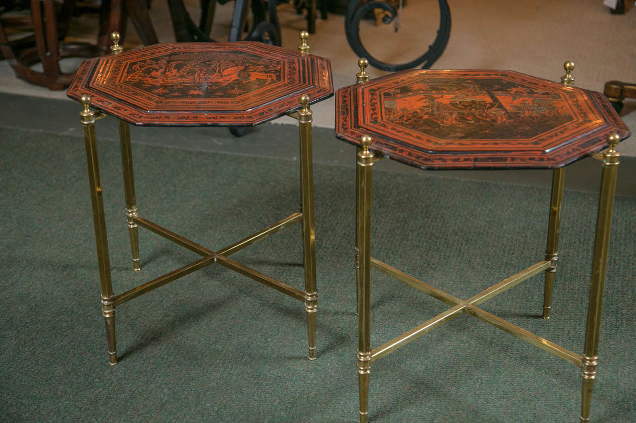 Pair of Side Tables with Brass Bases Possibly by Jansen 2