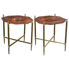 Pair of Side Tables with Brass Bases Possibly by Jansen
