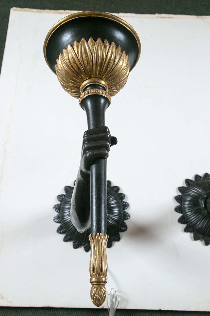 European 20th Century Venetian Style Bronze and Parcel-Gilt Wood Arm Sconces For Sale