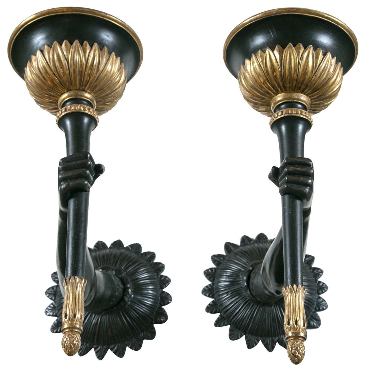 20th Century Venetian Style Bronze and Parcel-Gilt Wood Arm Sconces