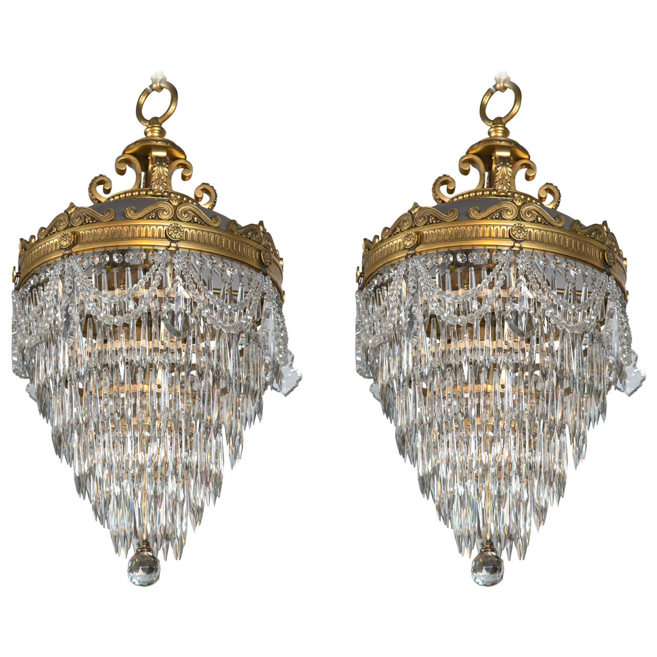 Pair of Bronze and Crystal Drop Chandeliers at 1stDibs