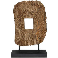 Carved Primitive Wooden Sculpture on Stand