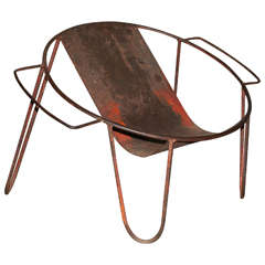 Pair of Outdoor Weathered Metal Sling Chairs