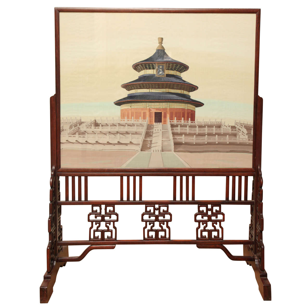 Chinese Two-Sided Silkwork Screen of the Temple of Heaven