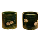 Pair of Japanese Oribe ware Hibachis