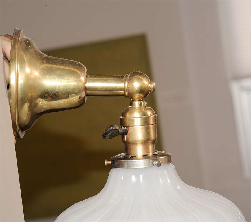 Pair of Scalloped Milk Glass and Brass Wall Sconces at 1stDibs | milk ...