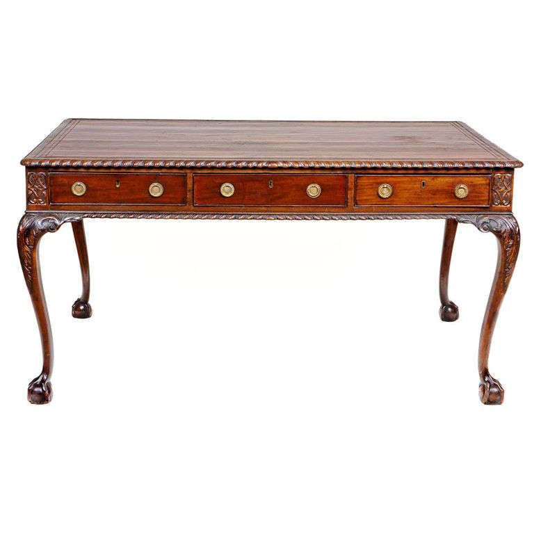 George III Style Carved Mahogany Writing Table