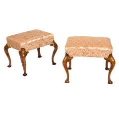 Pair of 19th Century Walnut Stools with Cabriole Legs and Trifid Feet 4