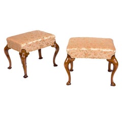 Antique Pair of 19th Century Walnut Stools with Cabriole Legs and Trifid Feet