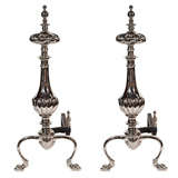 Pair of Georgian Style Nickel Andirons with Gored Details