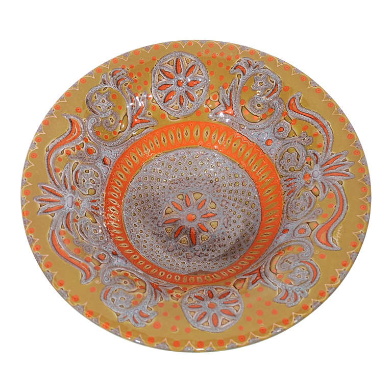 Higgins Art Glass Violet 
Orange Bowl