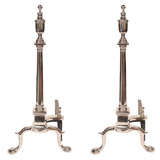 Pair of Federal Style Polished Nickel Andirons