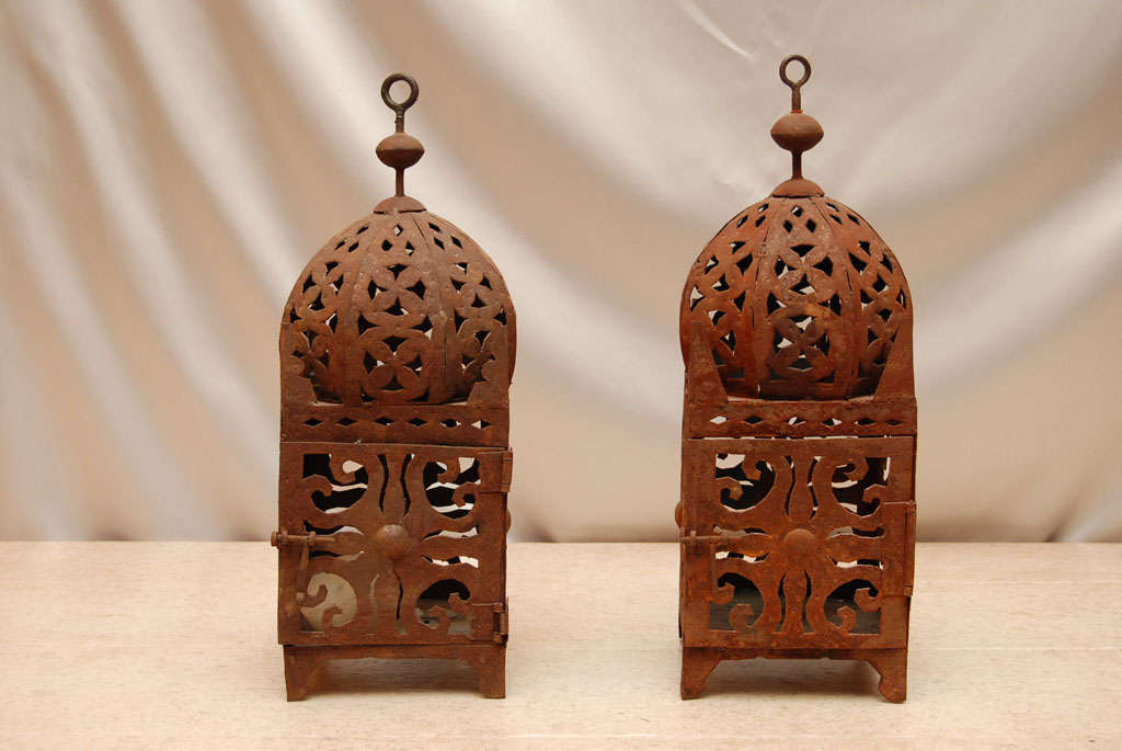 A rusted Moroccan style lantern for candles.