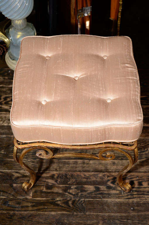 Mid-20th Century Gilded Iron Stools with Upholstered Cushions, French 1940s