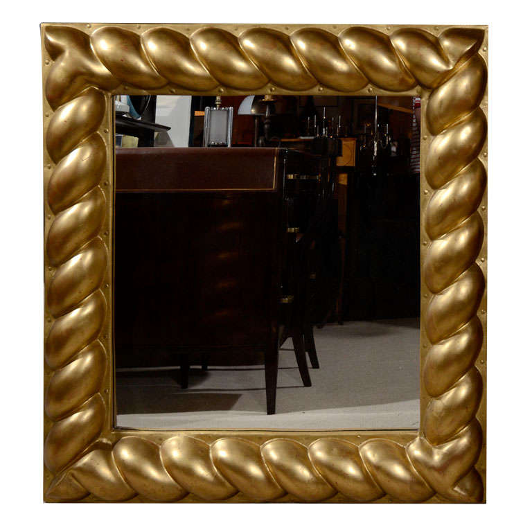 Square Mirror in Gilded Plaster Frame, French 1930s For Sale