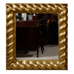 Square Mirror in Gilded Plaster Frame, French 1930s