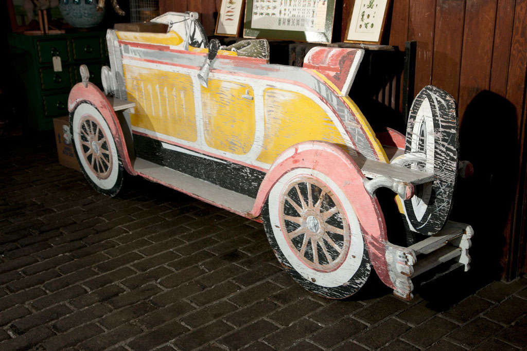 American Painted Wood Large Model of a Vintage Car, circa 1950, possible used in the theater.