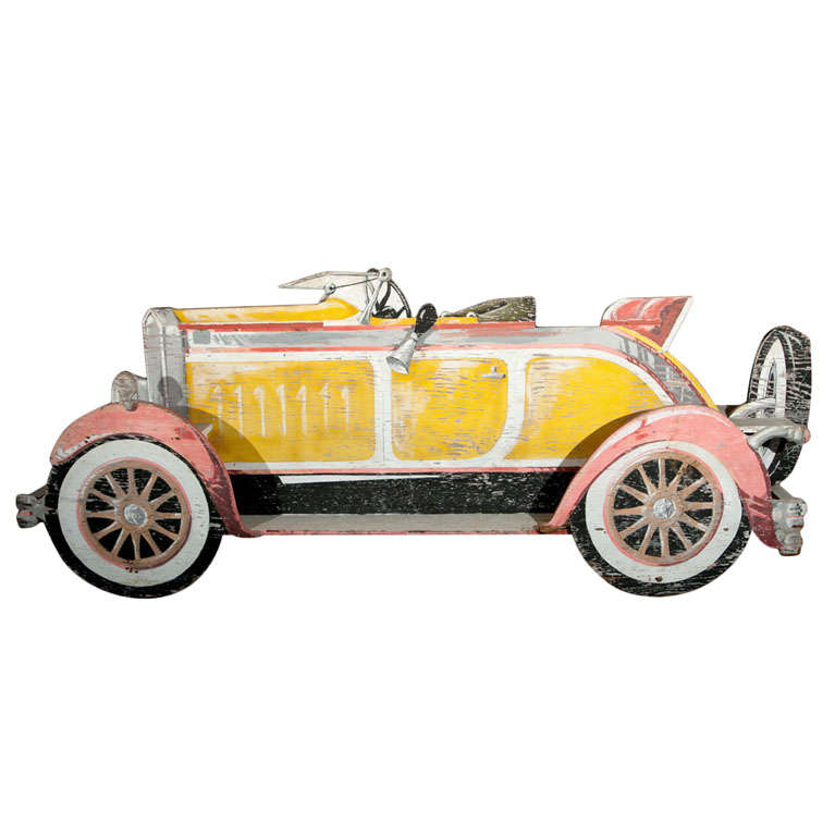 American Painted Wood Large Model of Vintage Car, circa 1950 For Sale
