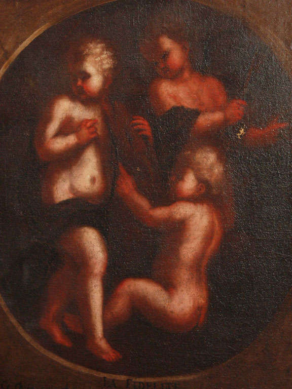 17th C., Painting of Putti's on in 19th C. gilded French Frame In Good Condition For Sale In New Orleans, LA