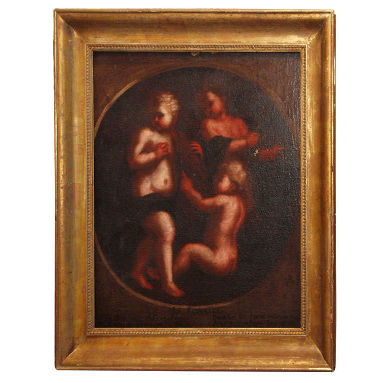 17th C., Painting of Putti's on in 19th C. gilded French Frame For Sale