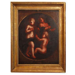 17th C., Painting of Putti's on in 19th C. gilded French Frame