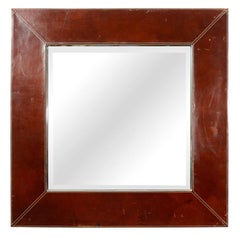 Leather and Chrome Framed Beveled Mirror