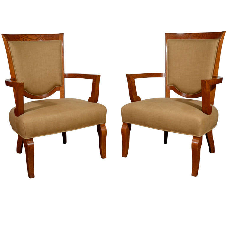 Jules Leleu, Pair of Oak Armchairs, France, C. 1948