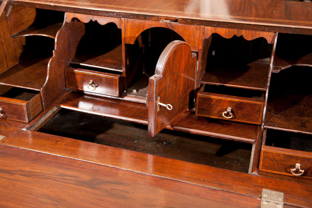19th Century English Walnut Slant Front Bureau/Desk with String Inlay For Sale