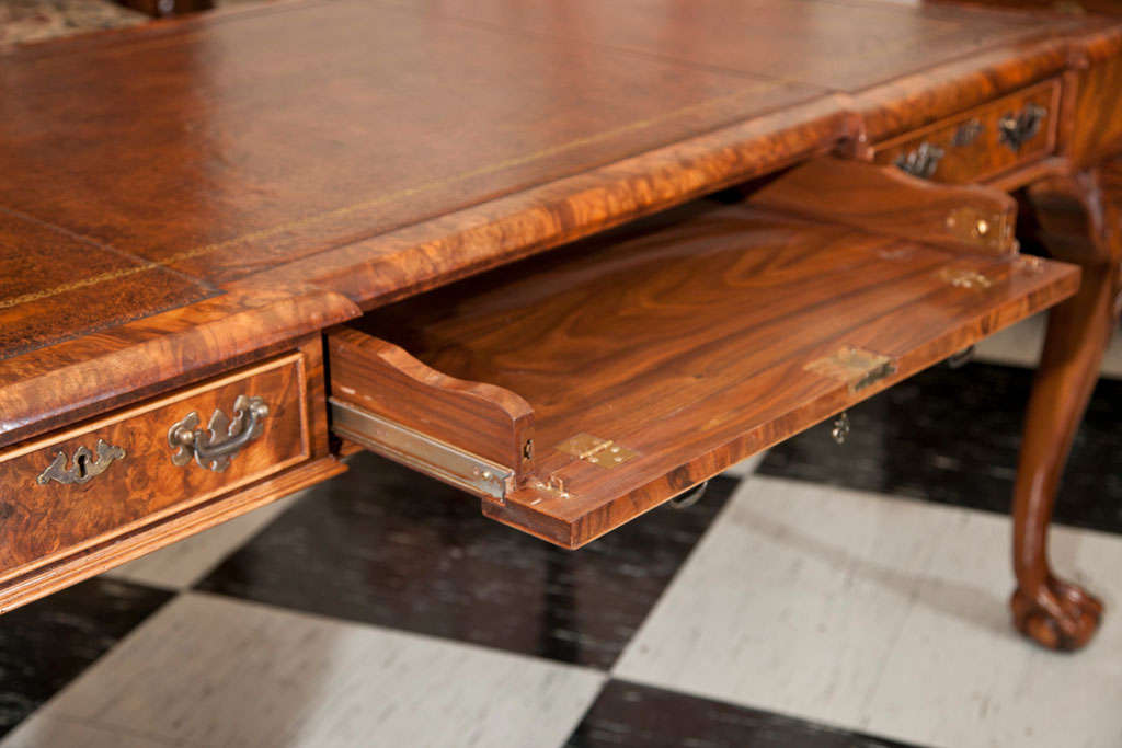 Custom, English Walnut Burl Writing Table In New Condition For Sale In Woodbury, CT