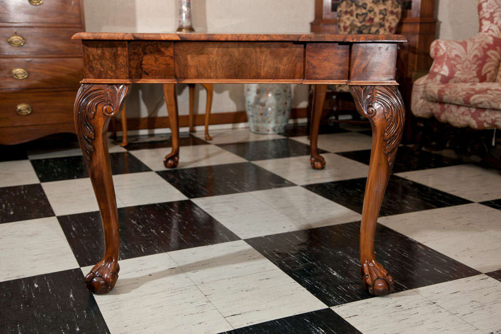 Leather Custom, English Walnut Burl Writing Table For Sale