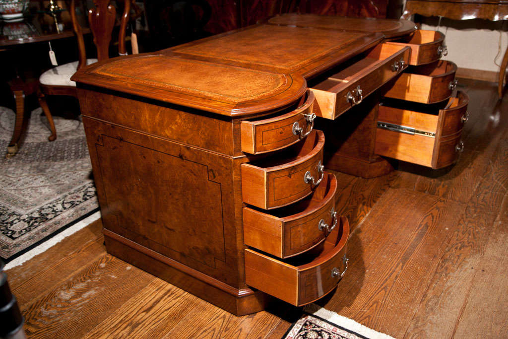 Leather Custom Walnut Shaped Top Partners Desk For Sale