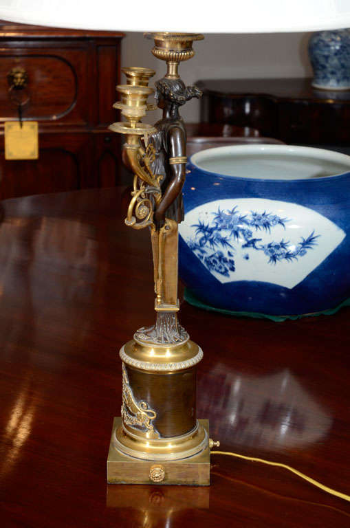 19th Century Swedish Neoclassical Ormolu and Patinated Bronze Candelabra For Sale