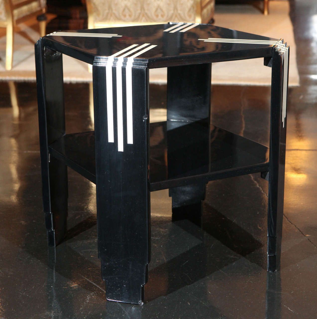 Ivory Art Deco Black and White Lacquer Octagonal Side Table