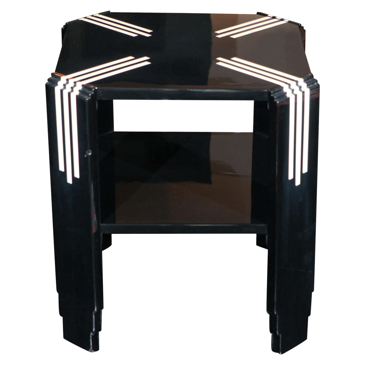 Art Deco Black and White Lacquer Octagonal Side Table